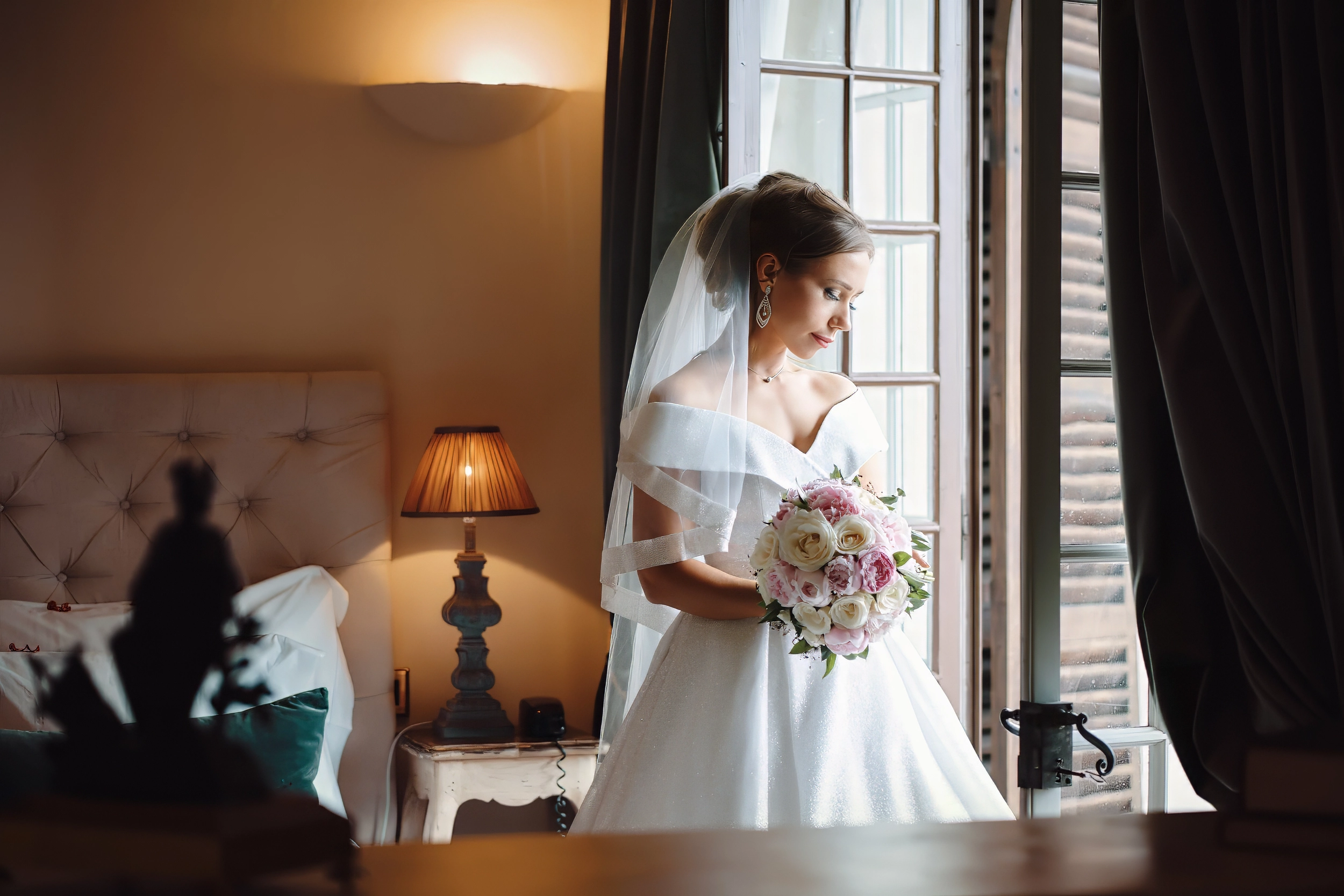 Bride portrait in window light
